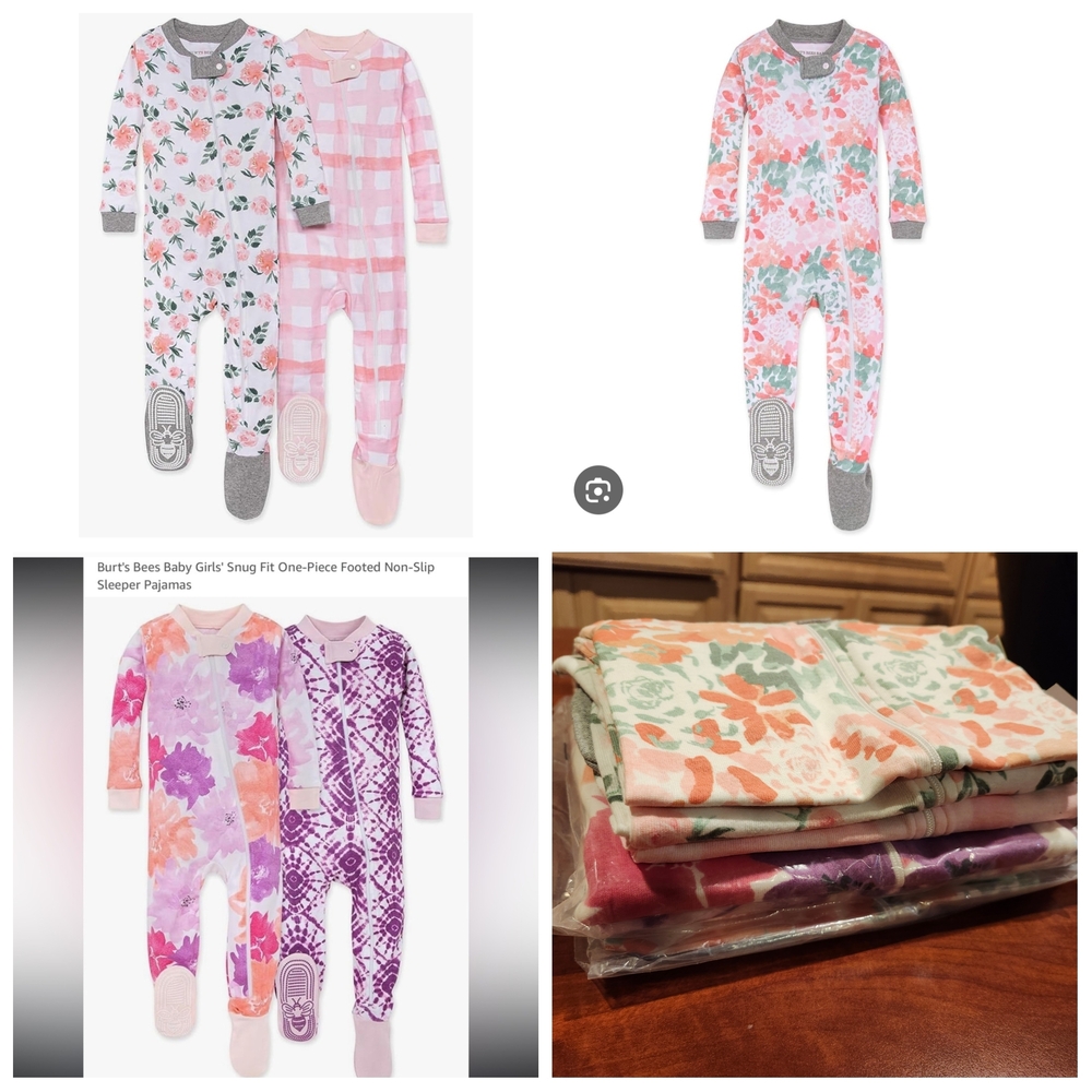 Lot of 7 NWT Burt's Bees Organic Cotton Snug Fit Footed Sleeper Set